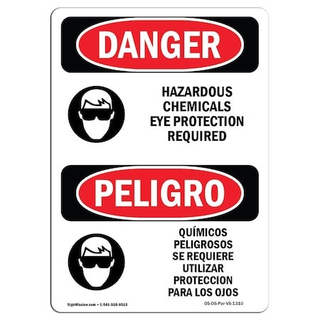 Signmission OSHA Sign, Hazardous Chemicals Eye Protection Bilingual, 24in X 18in Alum, 18" W, 24" H, Spanish OS-DS-A-1824-VS-1310